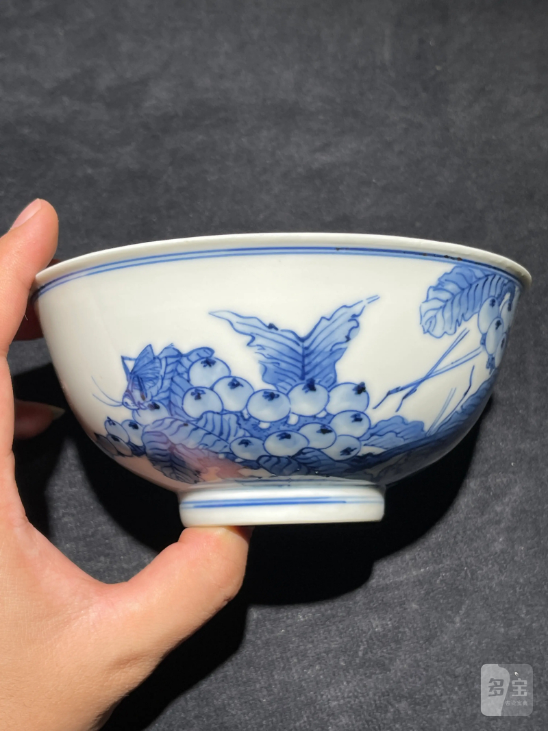 民国 青花琵琶花鸟纹碗 - 图2